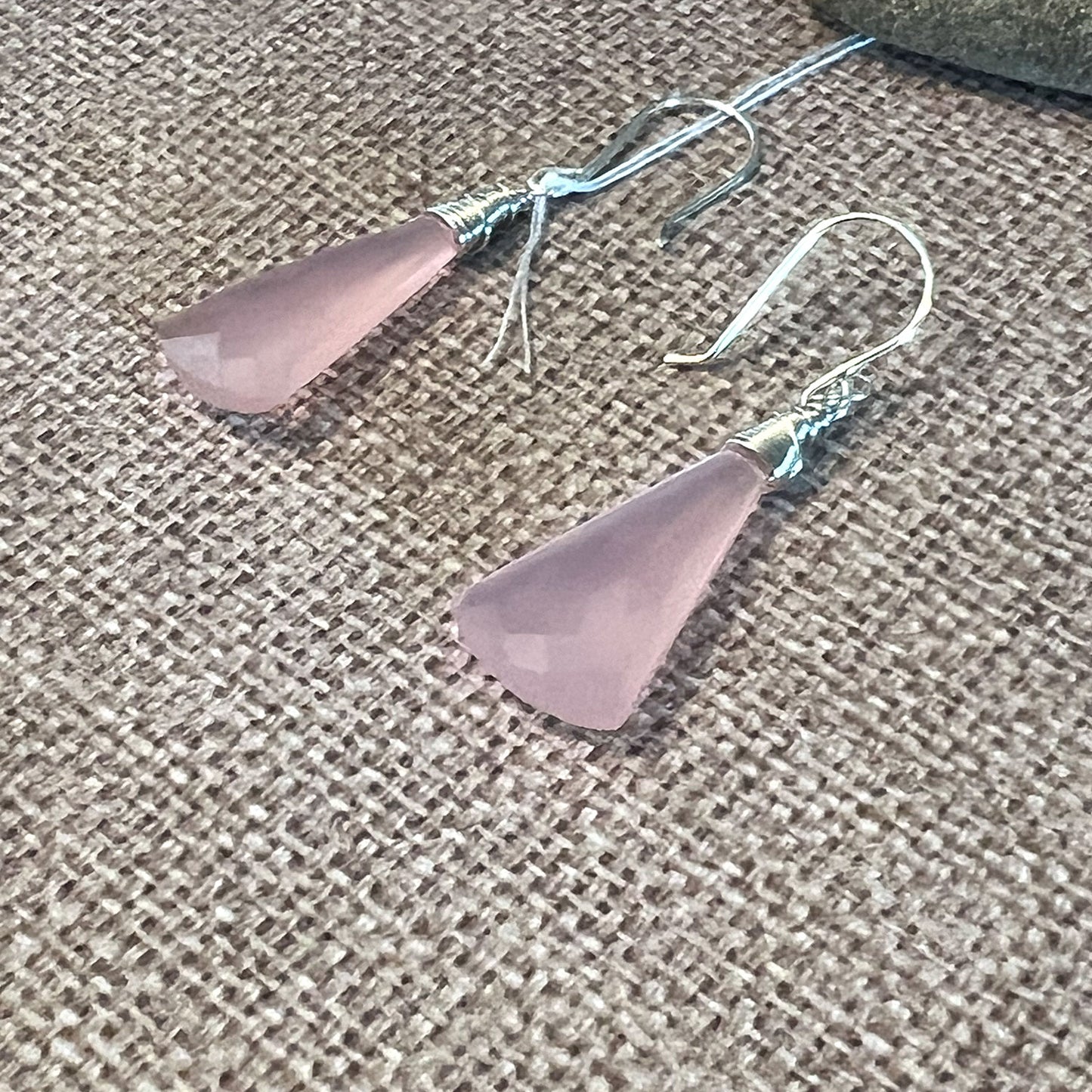 STERLING SILVER CORNFLOWER BLUE PINK CHALCEDONY EARRINGS - GOOD WILL TALISMAN