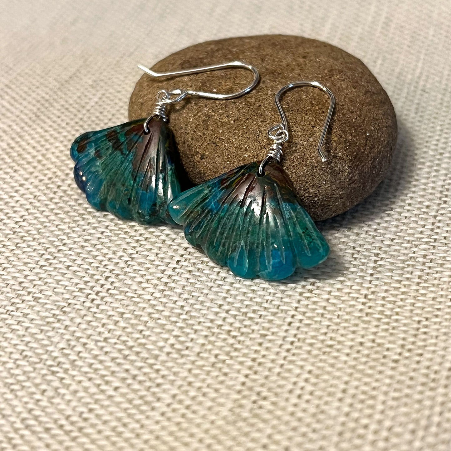 STERLING SILVER CHRYSOCOLLA LEAF EARRINGS - GO GENTLY TALISMAN