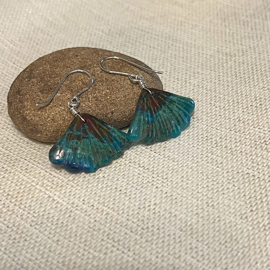 STERLING SILVER CHRYSOCOLLA LEAF EARRINGS - GO GENTLY TALISMAN