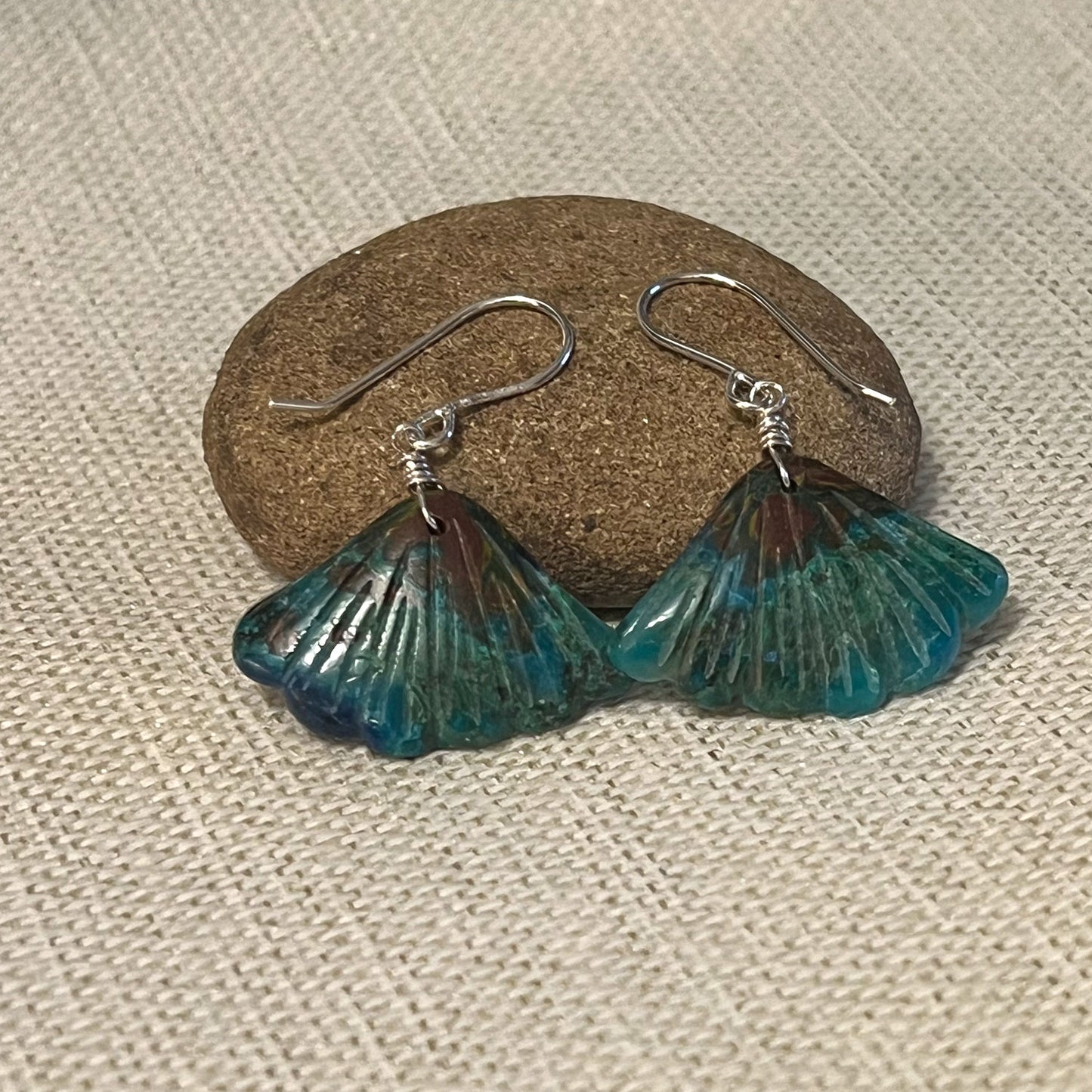 STERLING SILVER CHRYSOCOLLA LEAF EARRINGS - GO GENTLY TALISMAN