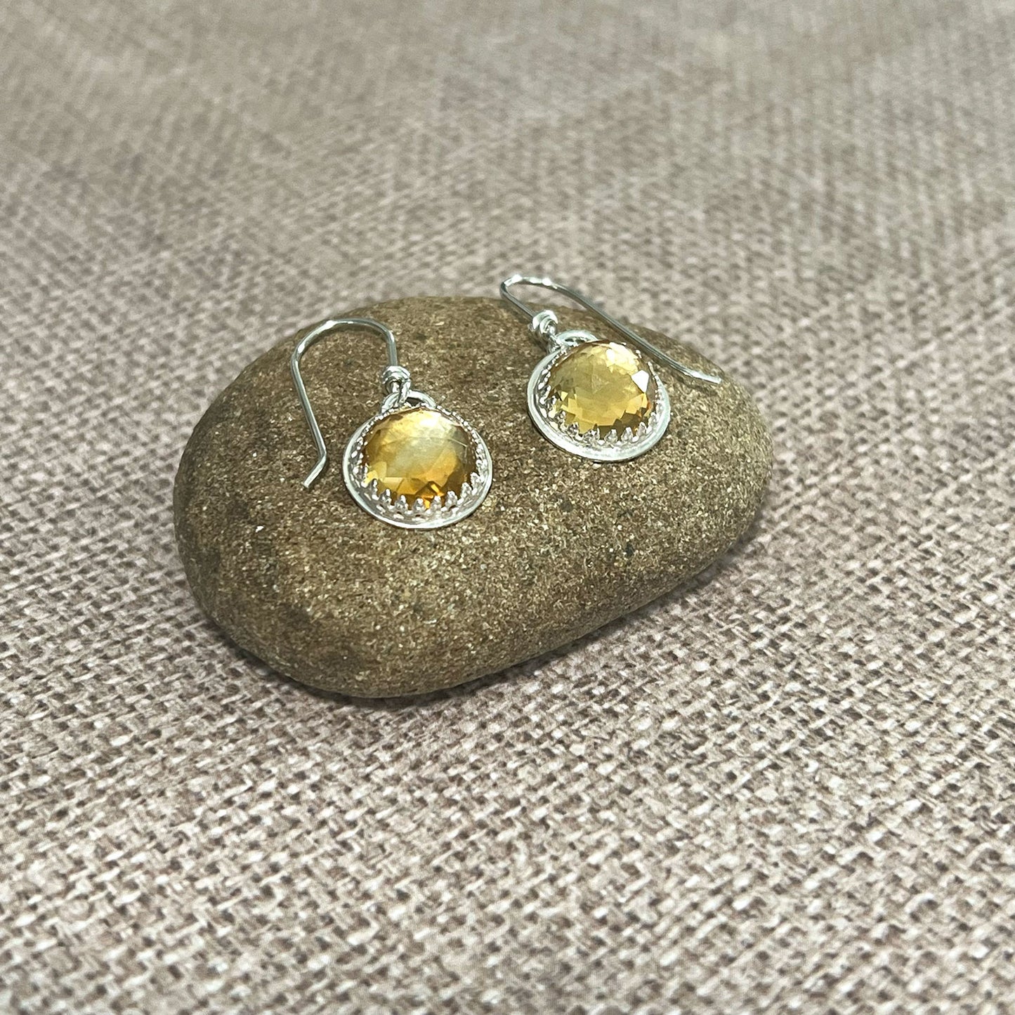 STERLING SILVER CITRINE BEZEL EARRINGS - I BOW TALISMAN