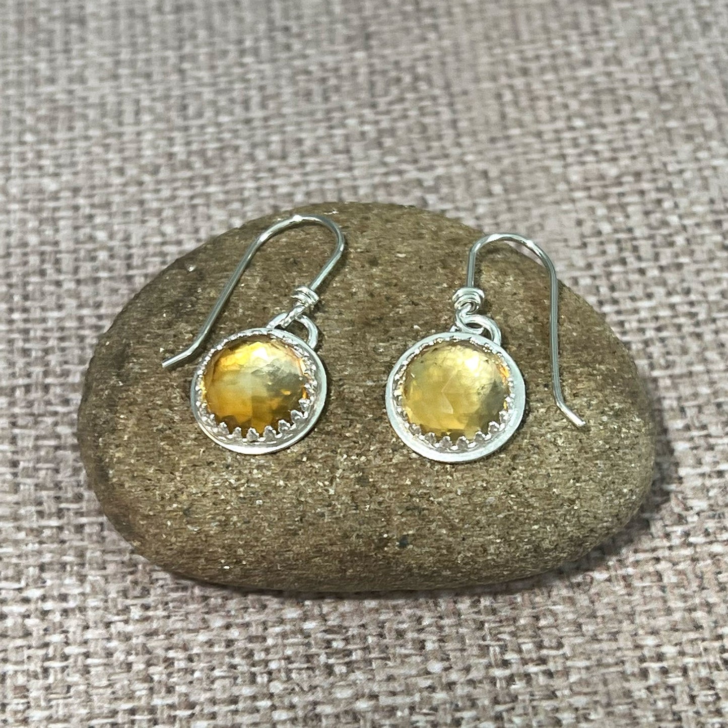 STERLING SILVER CITRINE BEZEL EARRINGS - I BOW TALISMAN