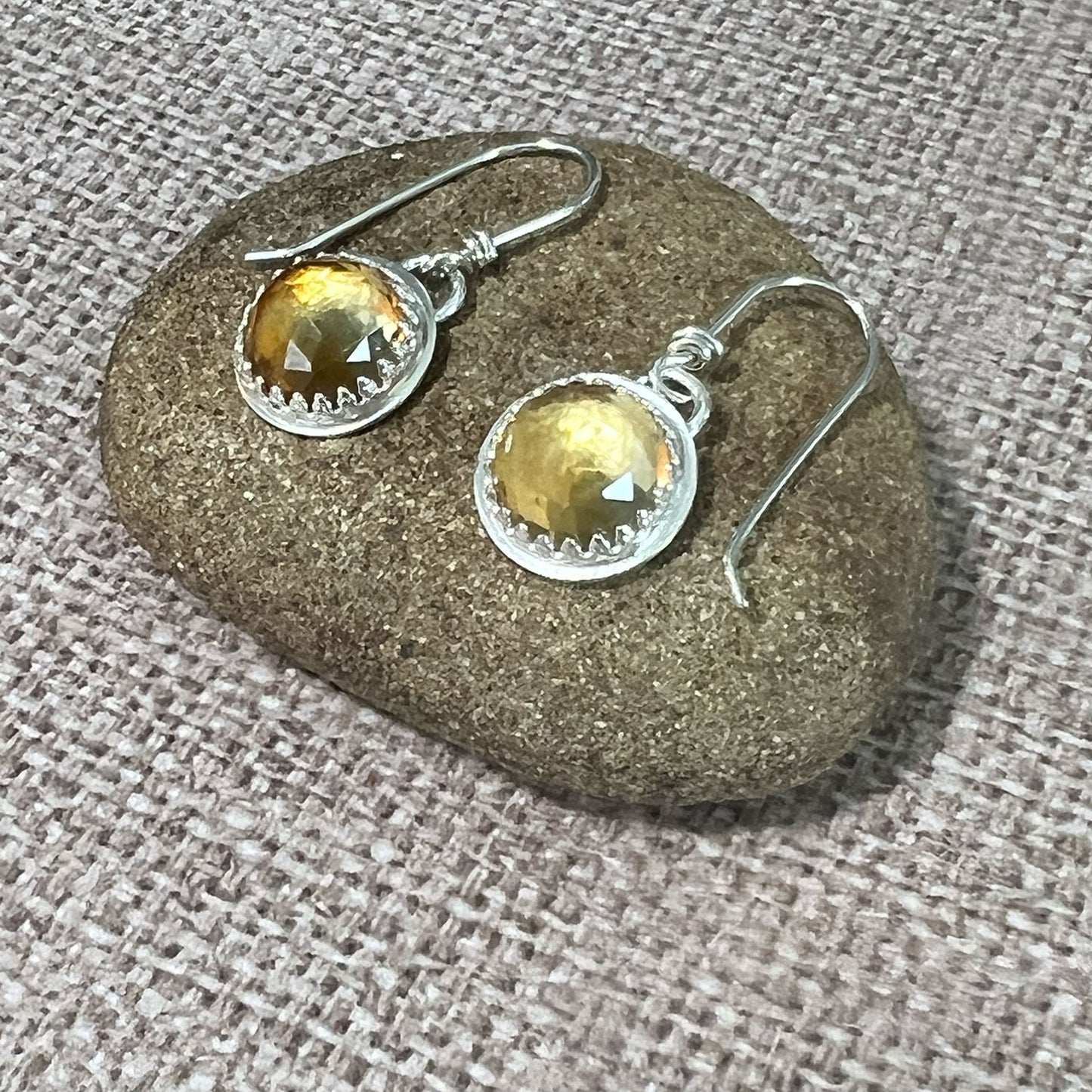 STERLING SILVER CITRINE BEZEL EARRINGS - I BOW TALISMAN