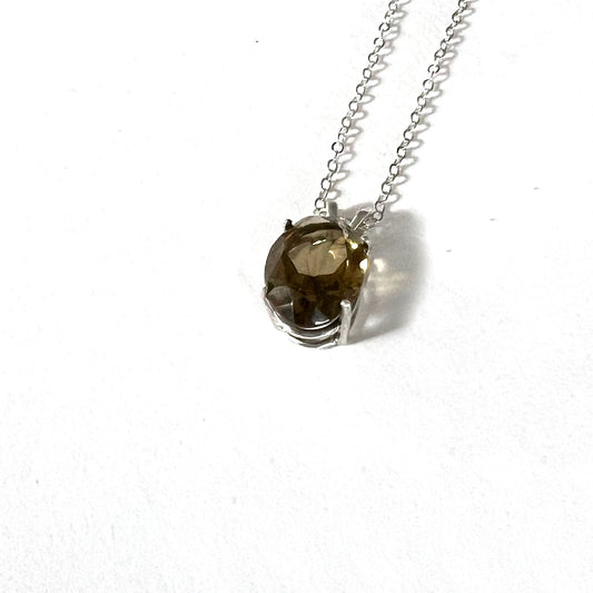 STERLING SILVER SMOKEY QUARTZ NECKLACE - GOOD LUCK TALISMAN