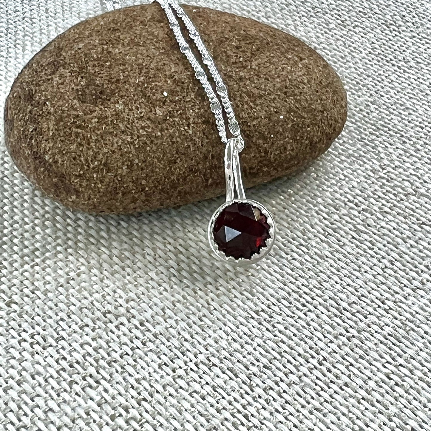 STERLING SILVER GARNET BEZEL NECKLACE - BALANCING EXTREMES TALISMAN