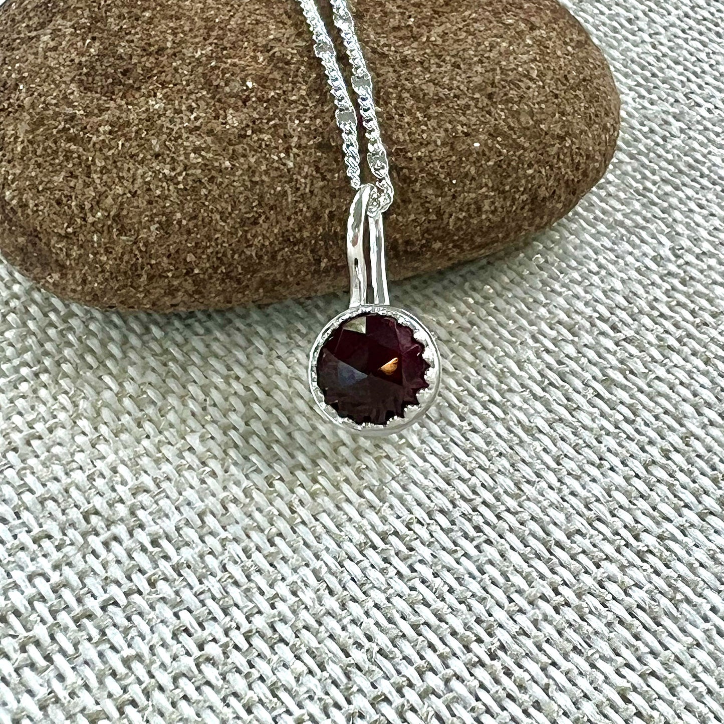 STERLING SILVER GARNET BEZEL NECKLACE - BALANCING EXTREMES TALISMAN