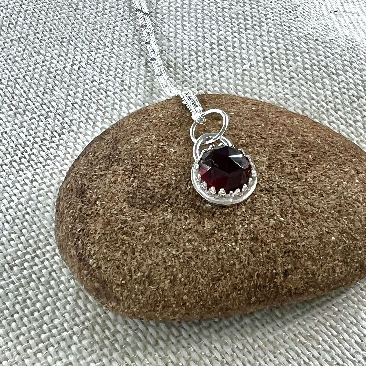 STERLING SILVER GARNET BEZEL NECKLACE - BALANCING EXTREMES TALISMAN