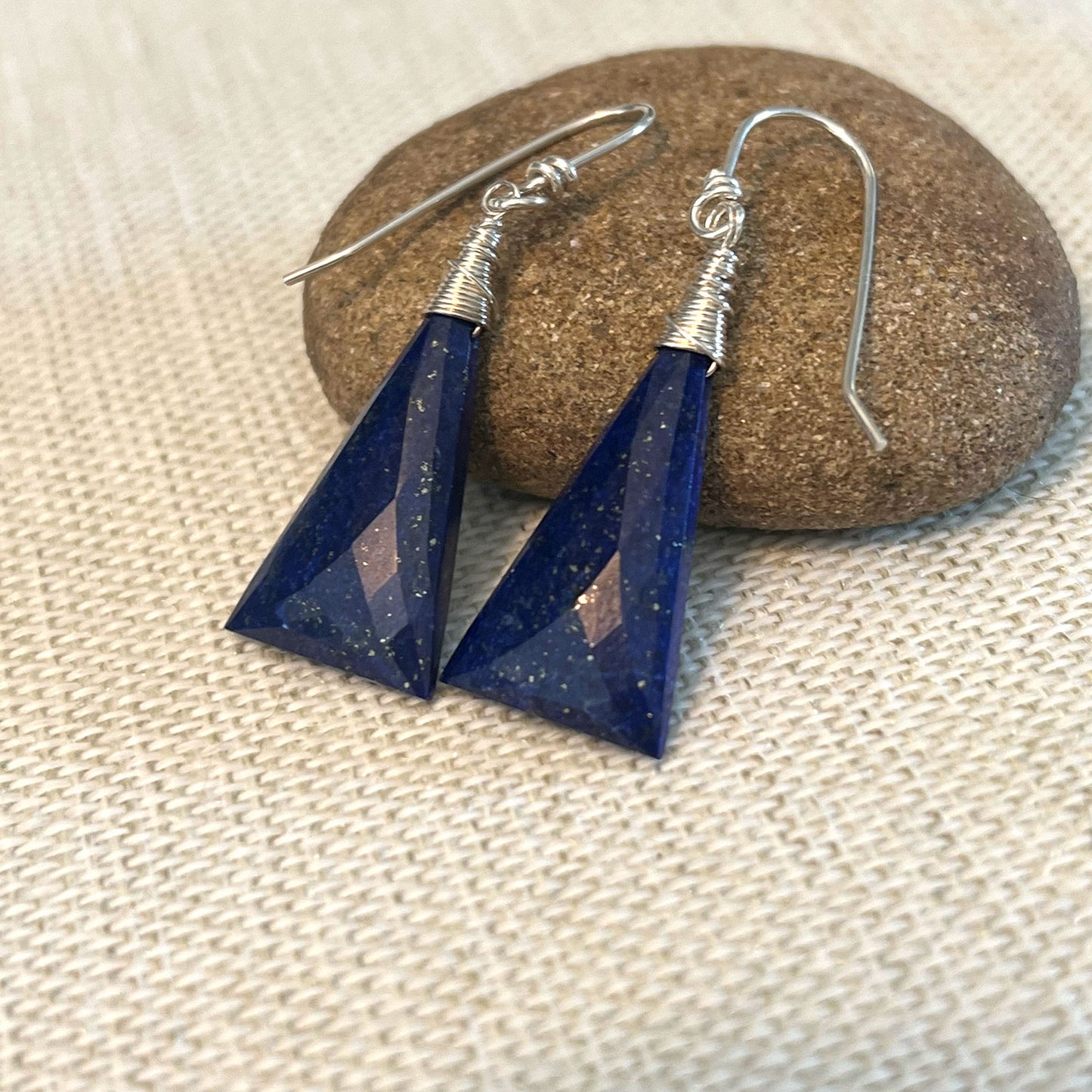 STERLING SILVER LAPIS LAZULI CONICAL EARRINGS - SERENITY TALISMAN