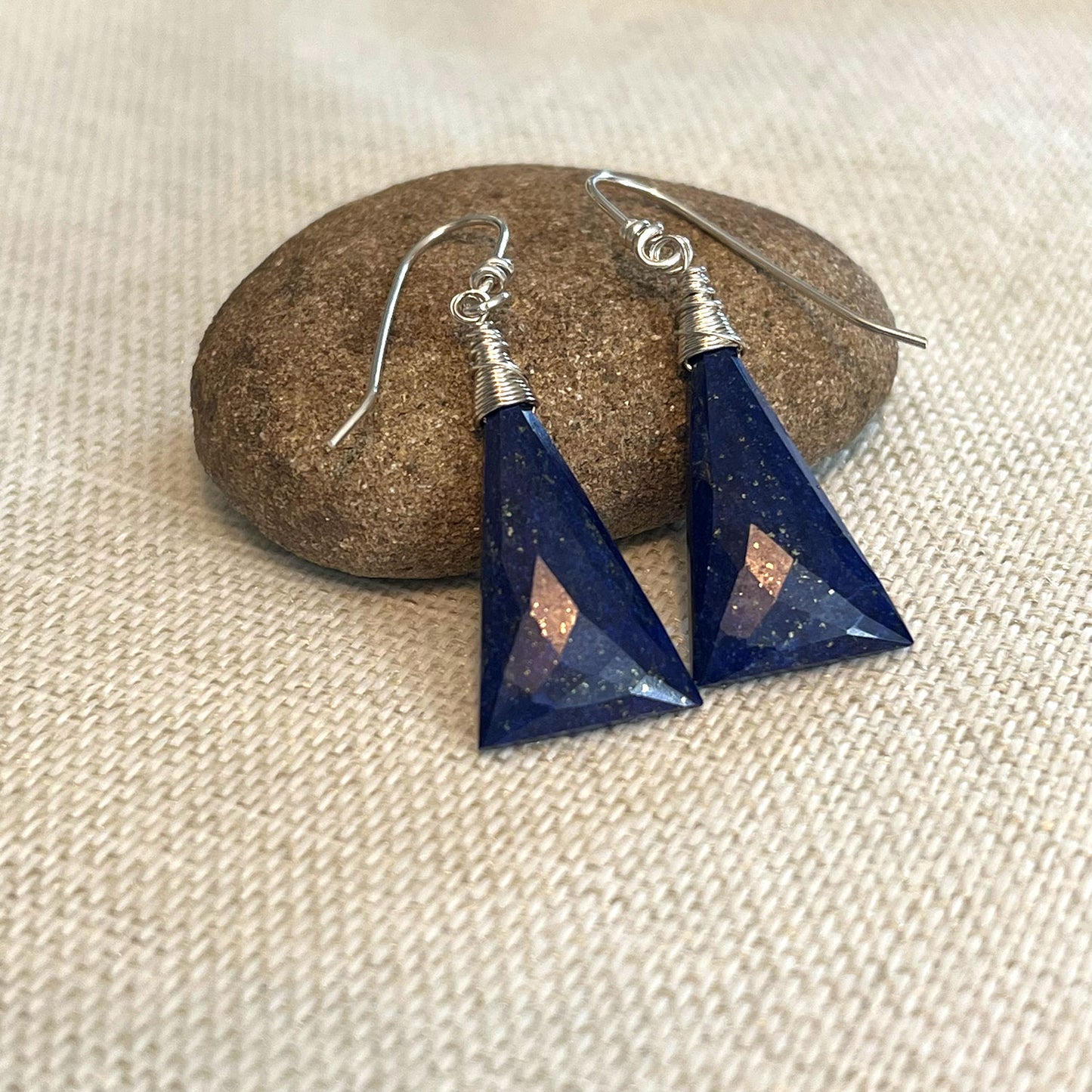 STERLING SILVER LAPIS LAZULI CONICAL EARRINGS - SERENITY TALISMAN