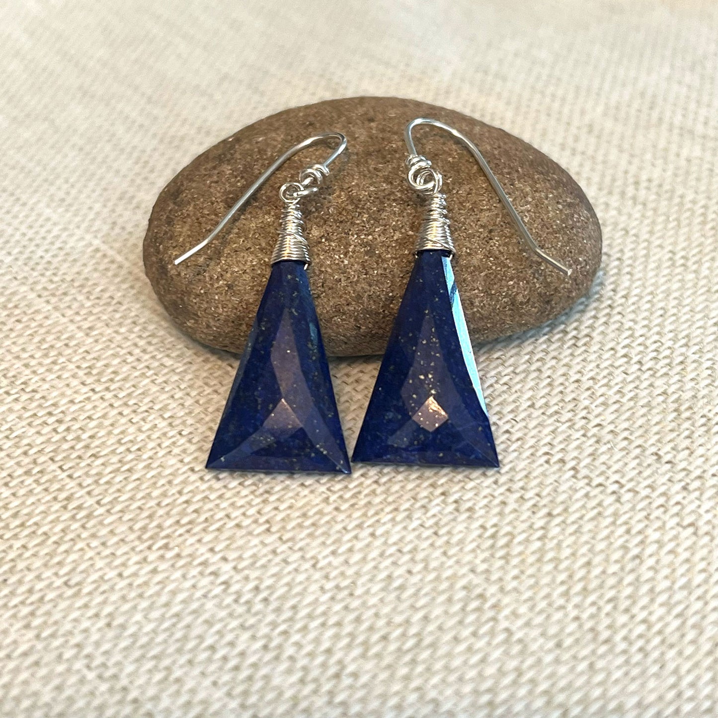 STERLING SILVER LAPIS LAZULI CONICAL EARRINGS - SERENITY TALISMAN