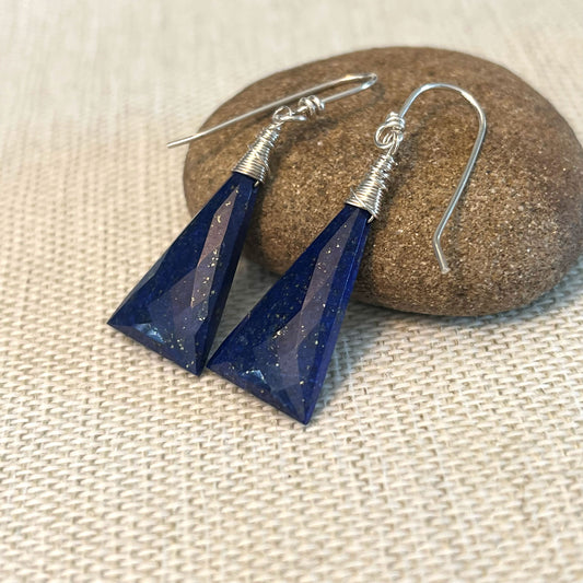 STERLING SILVER LAPIS LAZULI CONICAL EARRINGS - SERENITY TALISMAN