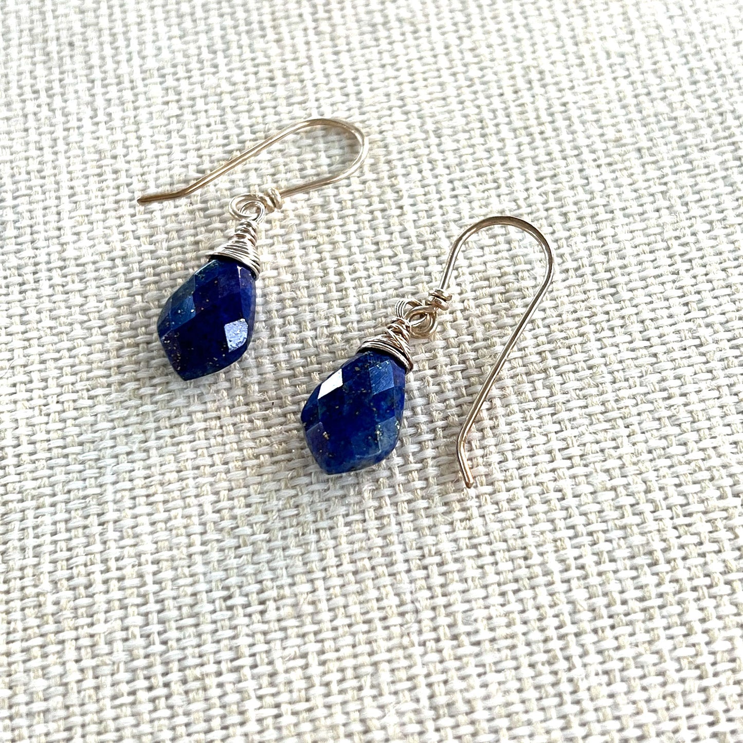 GOLD FILLED/STERLING LAPIS LAZULI SHIELD EARRINGS - SERENITY TALISMAN