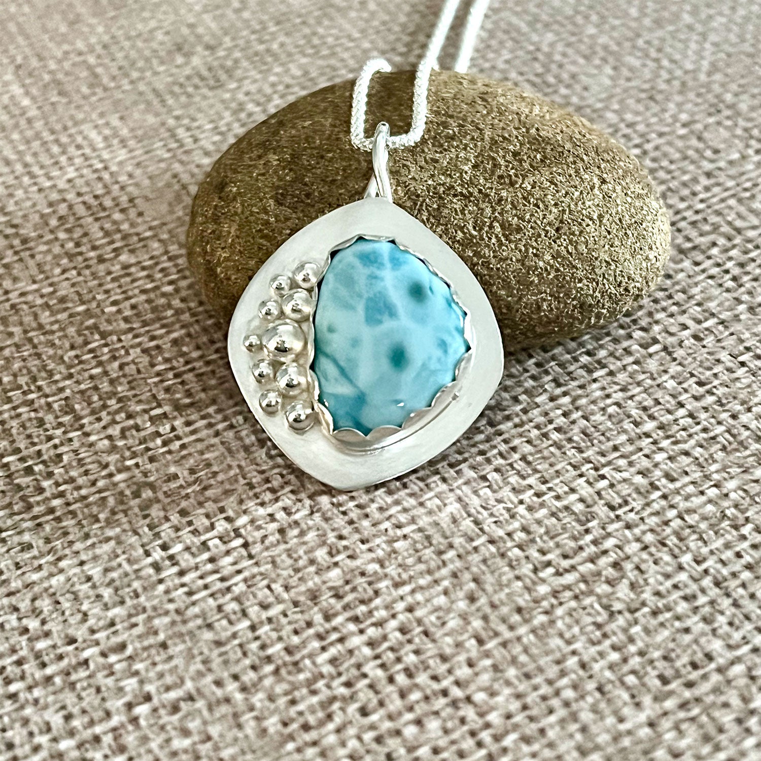 STERLING SILVER LARIMAR NECKLACE - A BALANCE OF FIRE AND WATER TALISMAN