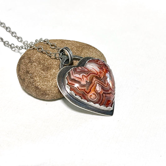 STERLING SILVER MOROCCAN AGATE HEART NECKLACE - PROTECTIVE EMBRACE TALISMAN