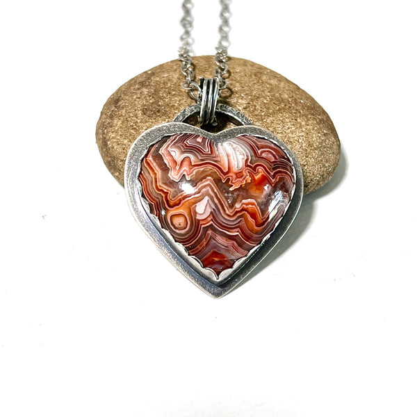 STERLING SILVER MOROCCAN AGATE HEART NECKLACE - PROTECTIVE EMBRACE TALISMAN