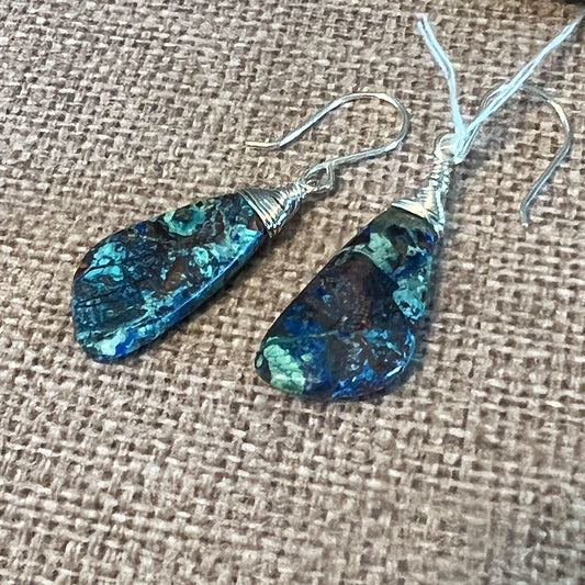 STERLING SILVER NEON AZURITE MALACHITE EARRINGS - SELF AWARENESS TALISMAN