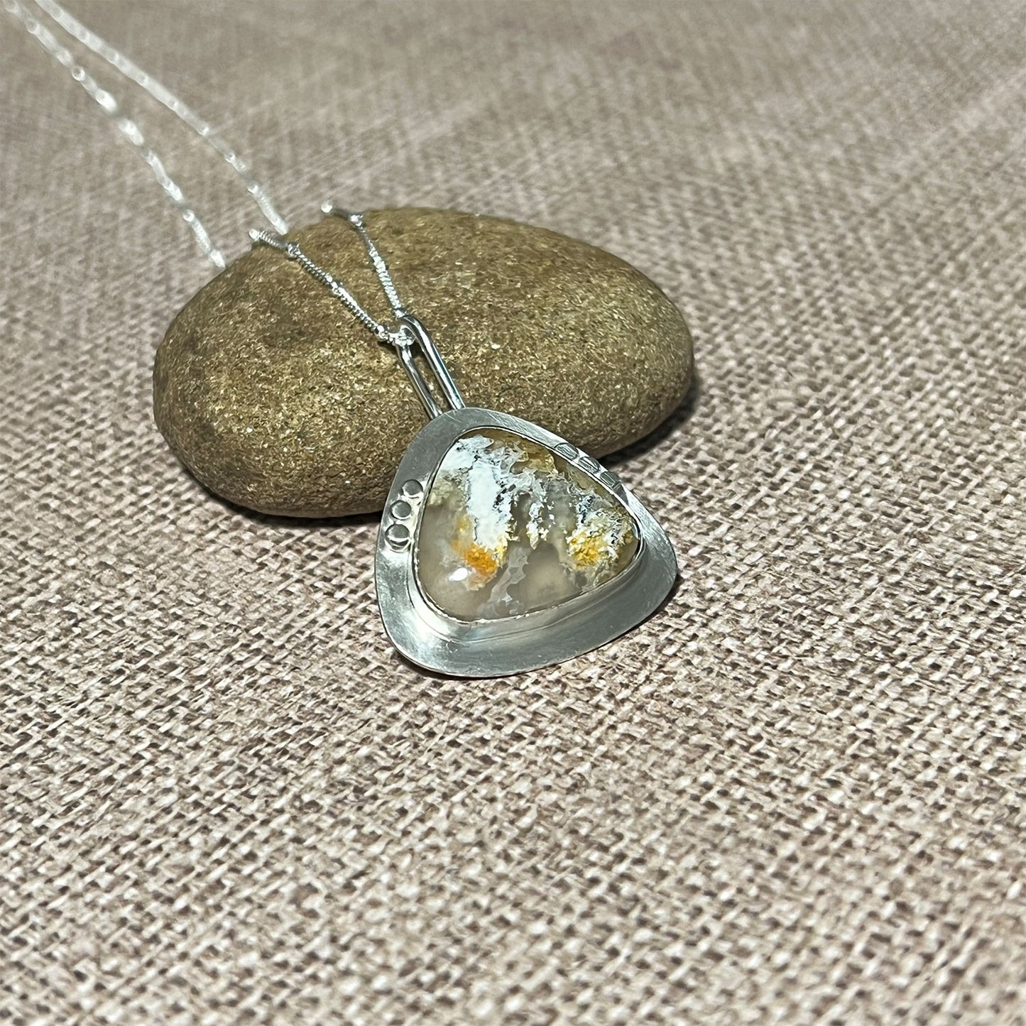 STERLING SILVER NORTH RIDGE PLUME AGATE NECKLACE - PROTECTIVE EMBRACE TALISMAN