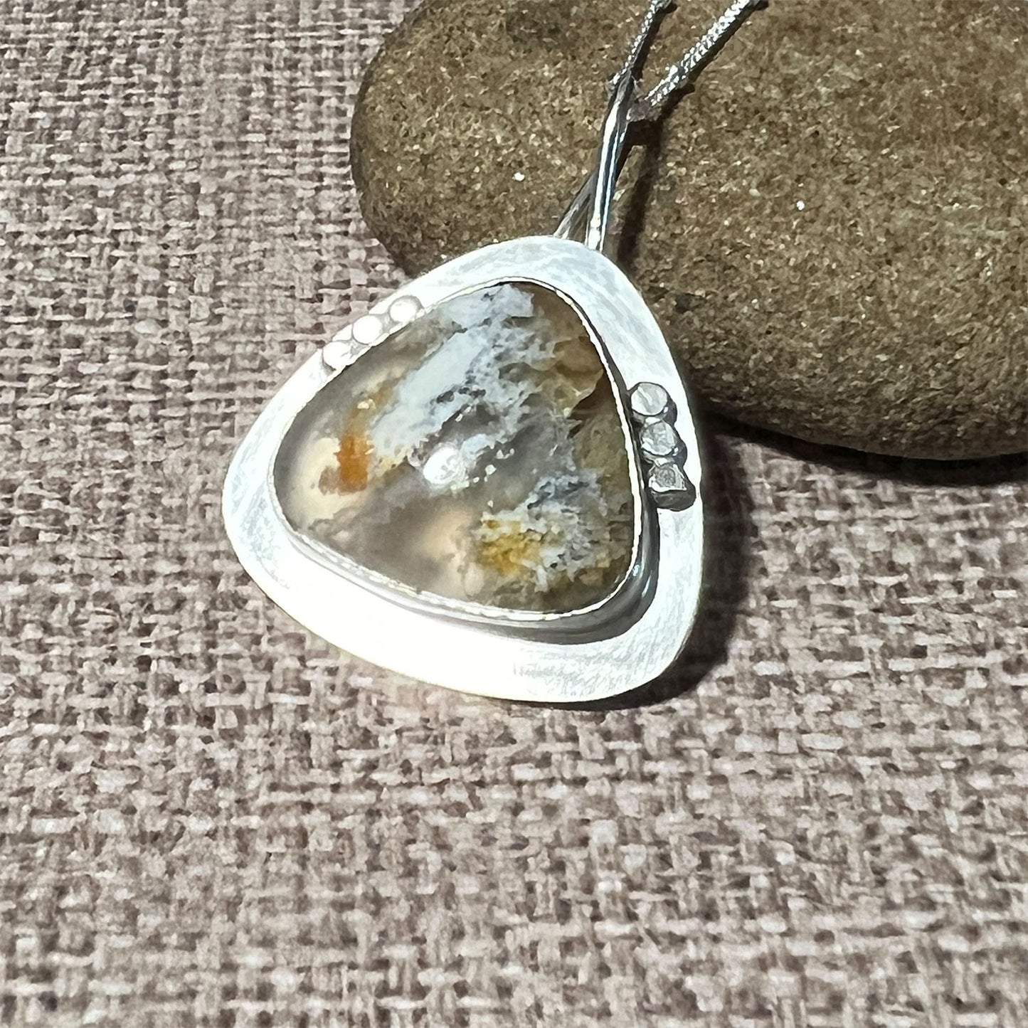 STERLING SILVER NORTH RIDGE PLUME AGATE NECKLACE - PROTECTIVE EMBRACE TALISMAN