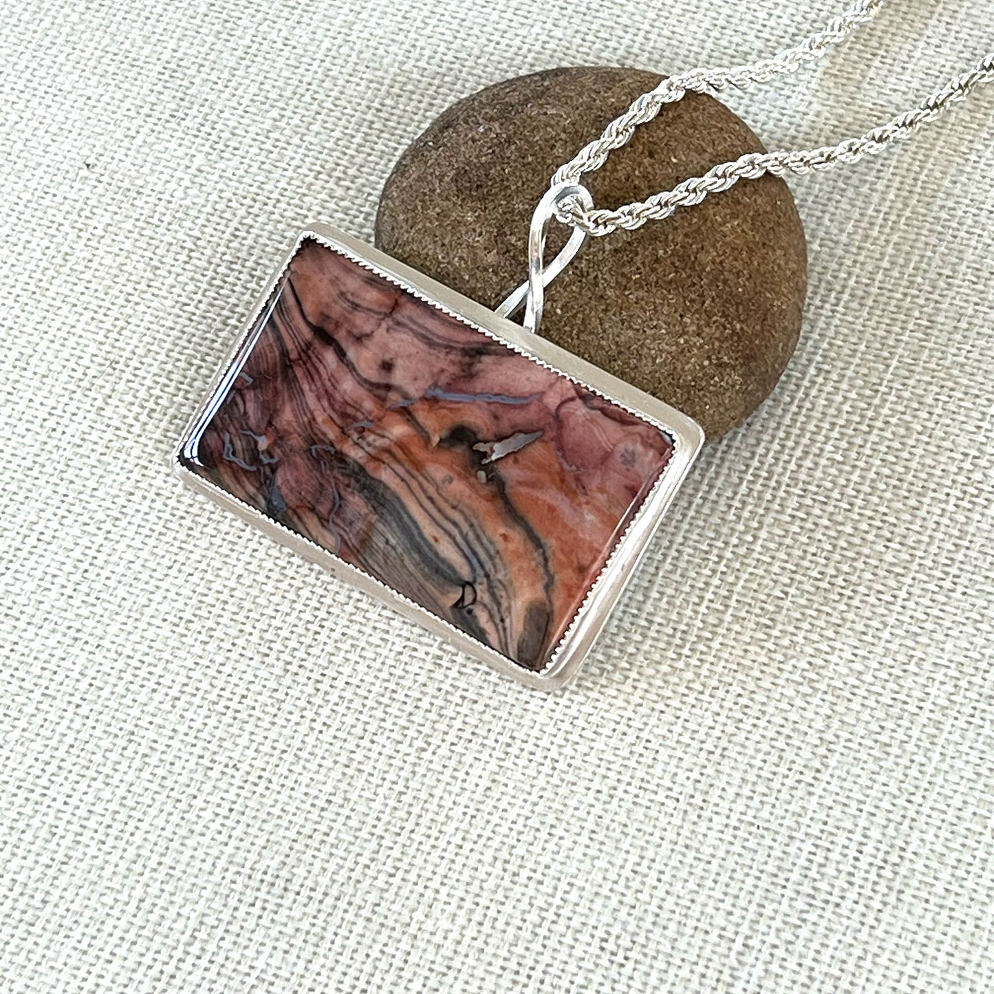 STERLING SILVER OHIO FLINT RECTANGLE NECKLACE - FIRE AND EARTH TALISMAN