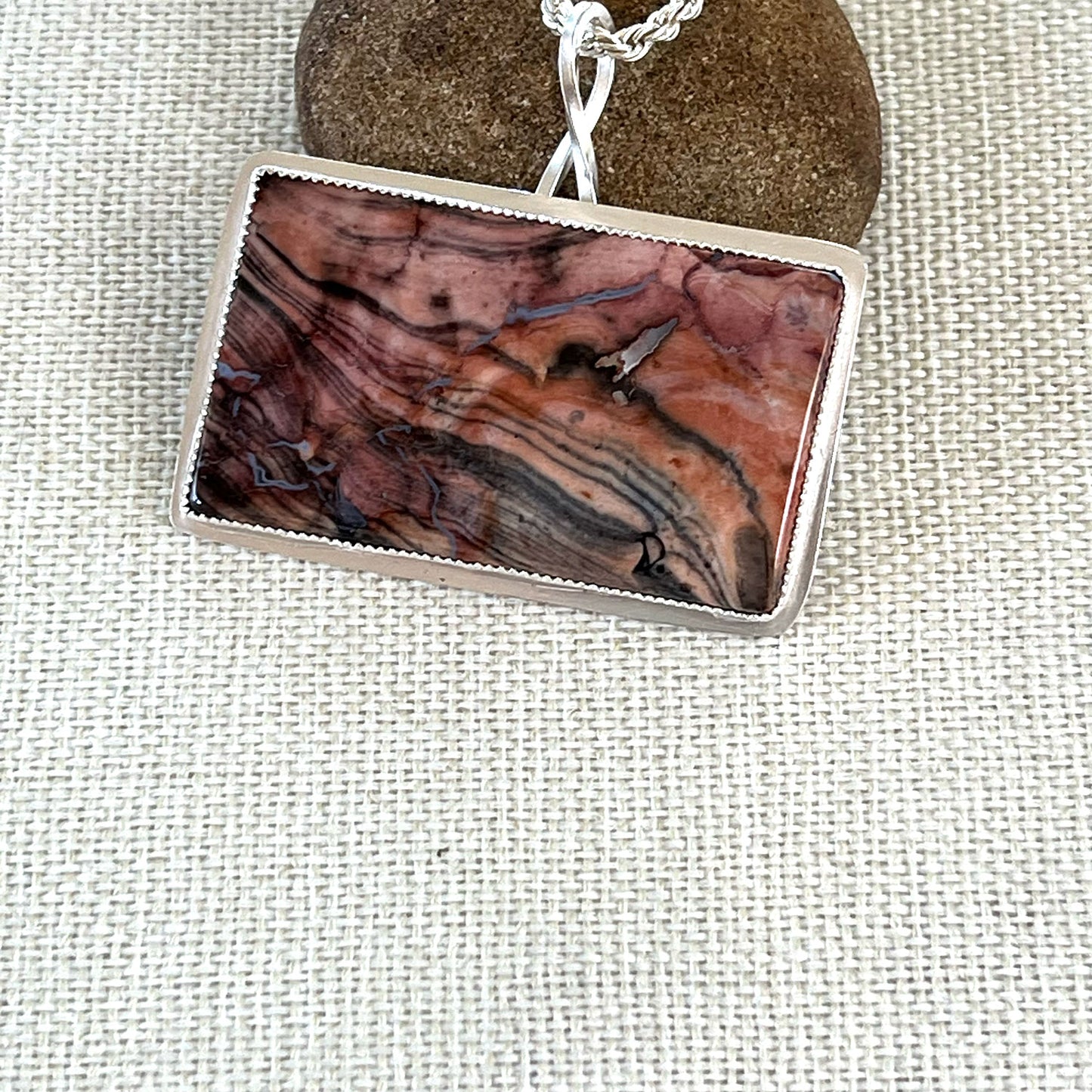 STERLING SILVER OHIO FLINT RECTANGLE NECKLACE - FIRE AND EARTH TALISMAN