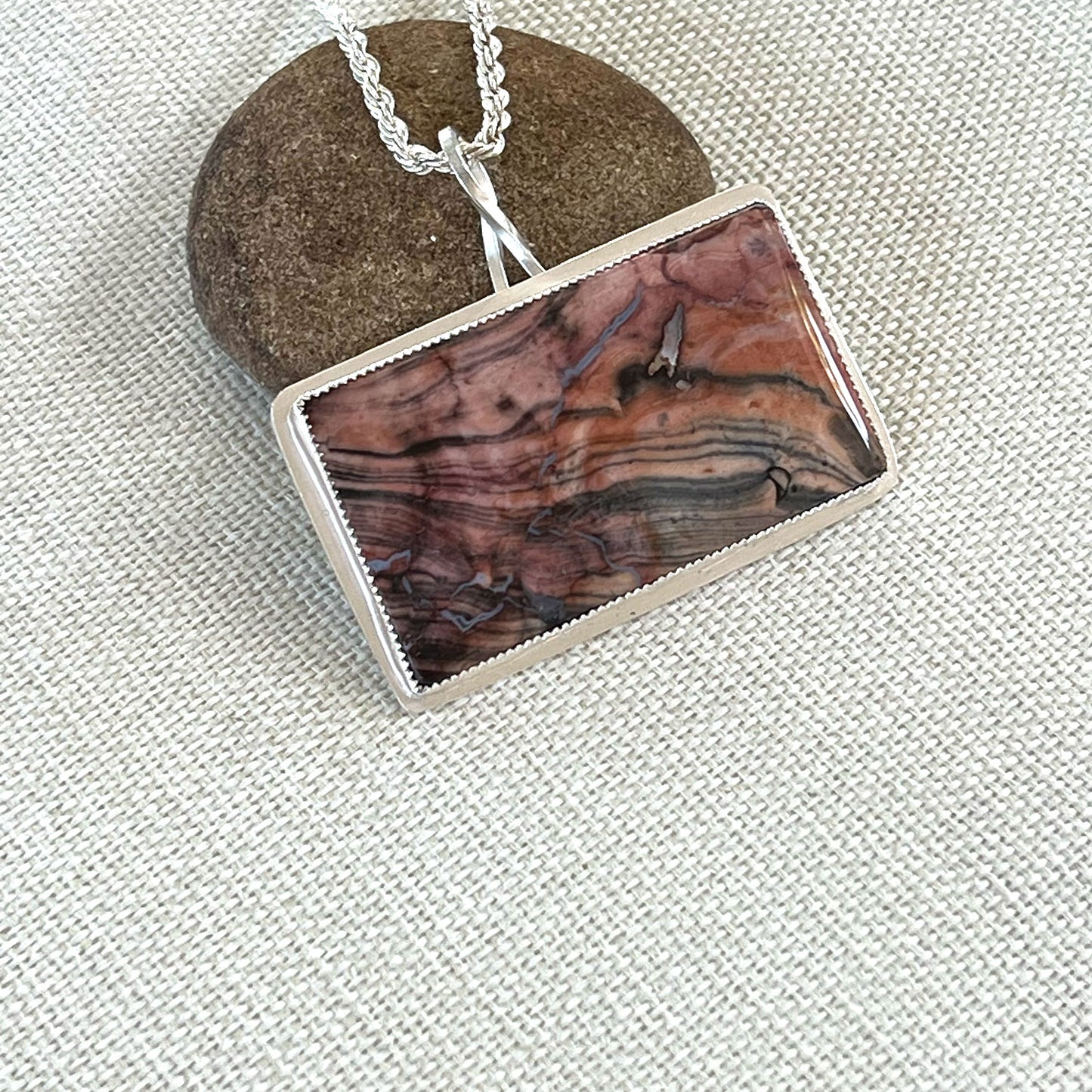 STERLING SILVER OHIO FLINT RECTANGLE NECKLACE - FIRE AND EARTH TALISMAN