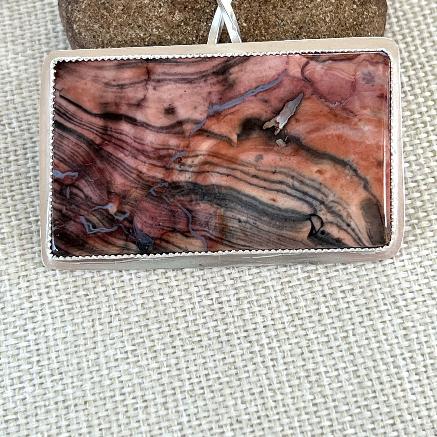 STERLING SILVER OHIO FLINT RECTANGLE NECKLACE - FIRE AND EARTH TALISMAN