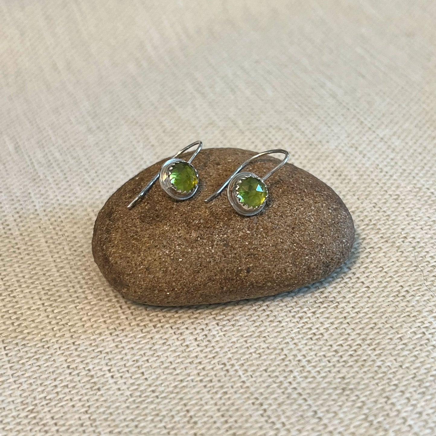 STERLING SILVER PERIDOT BEZEL EARRINGS - WARMTH AND ABUNDANCE TALISMAN