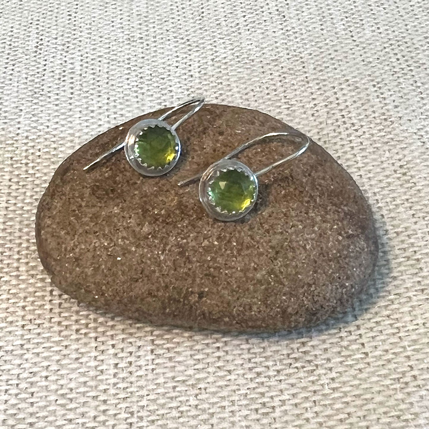 STERLING SILVER PERIDOT BEZEL EARRINGS - WARMTH AND ABUNDANCE TALISMAN