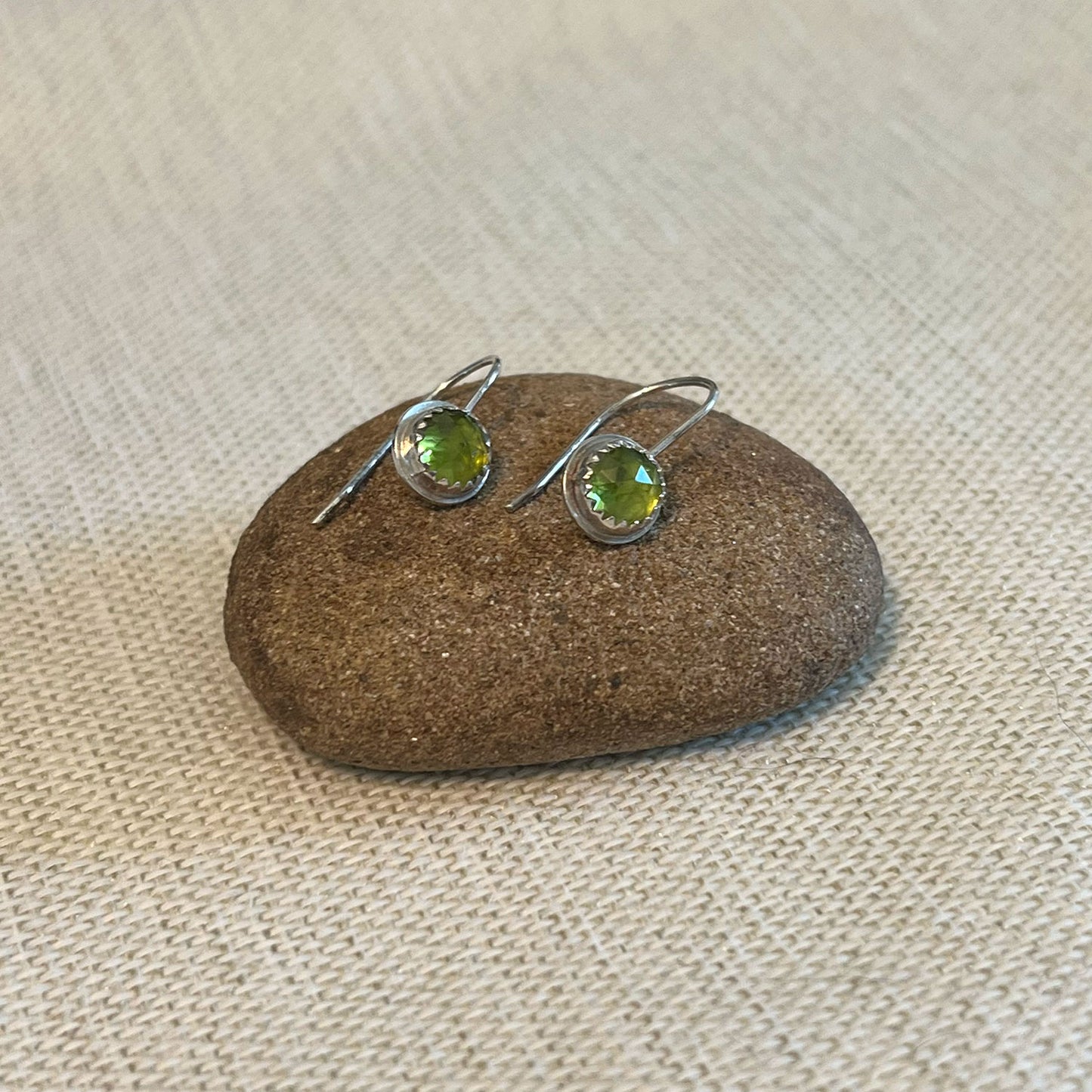 STERLING SILVER PERIDOT BEZEL EARRINGS - WARMTH AND ABUNDANCE TALISMAN