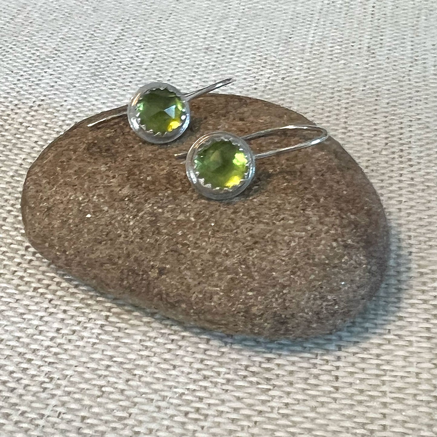 STERLING SILVER PERIDOT BEZEL EARRINGS - WARMTH AND ABUNDANCE TALISMAN