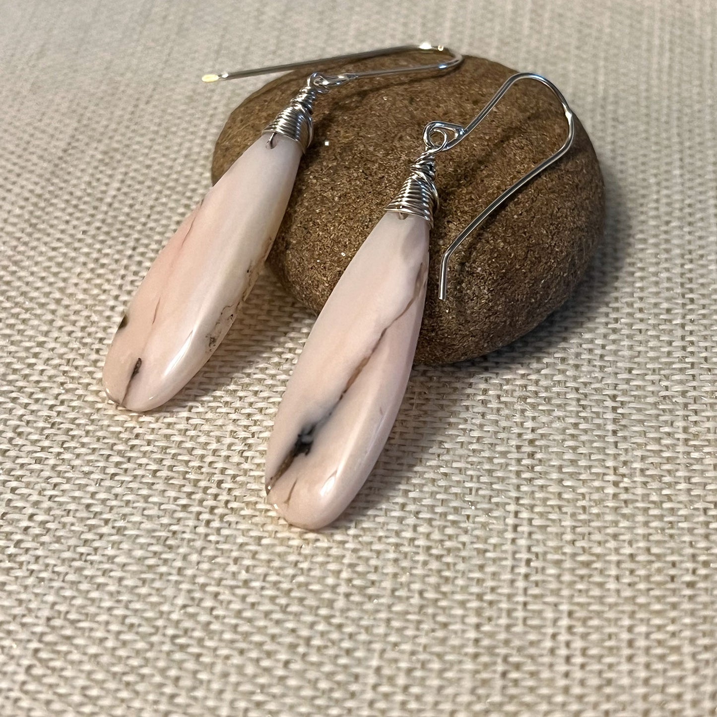 GOLD FILLED/STERLING SILVER PINK PERUVIAN OPAL EARRINGS - CALMING TALISMAN