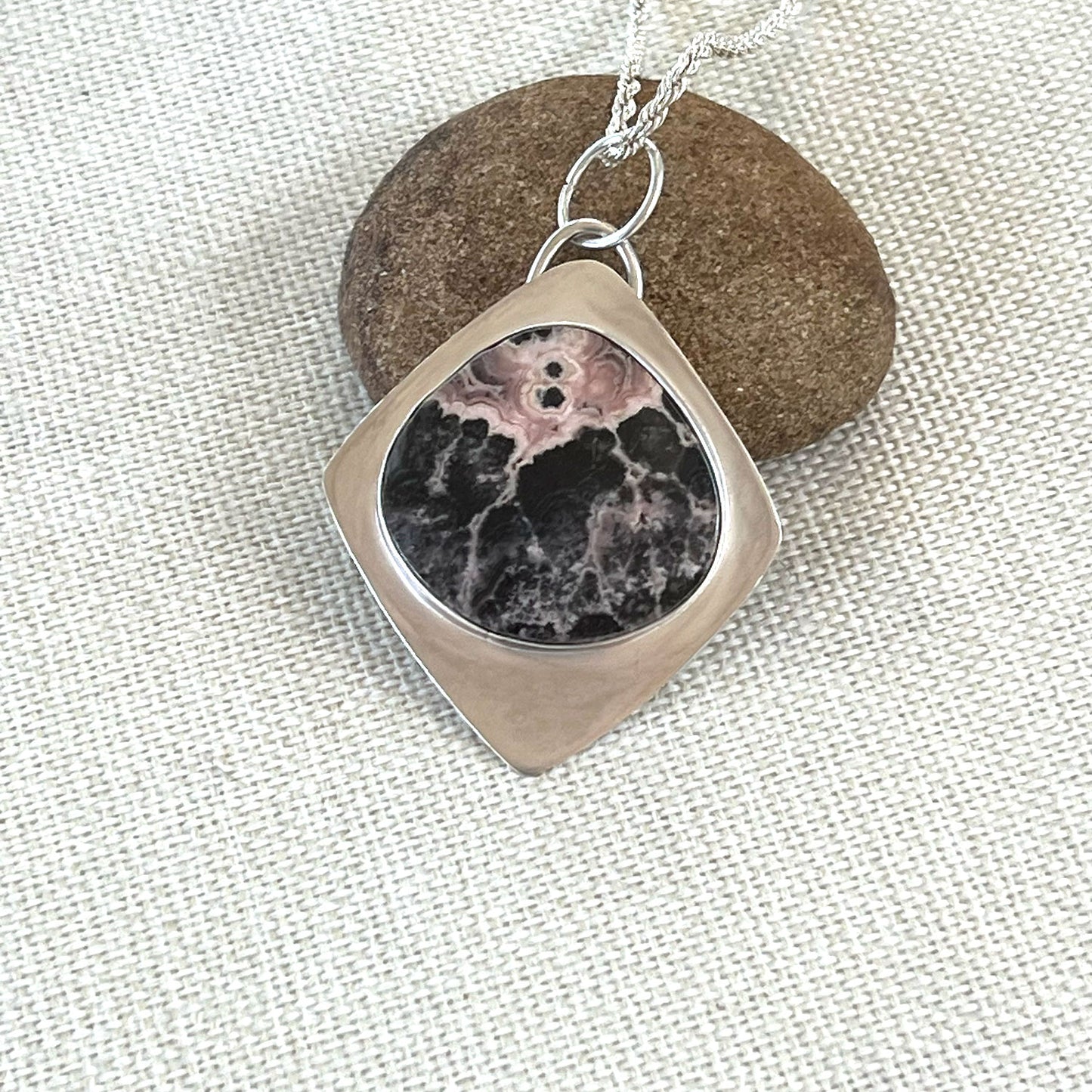 STERLING SILVER RHODOCROSITE NECKLACE - UNCONDITIONAL LOVE TALISMAN