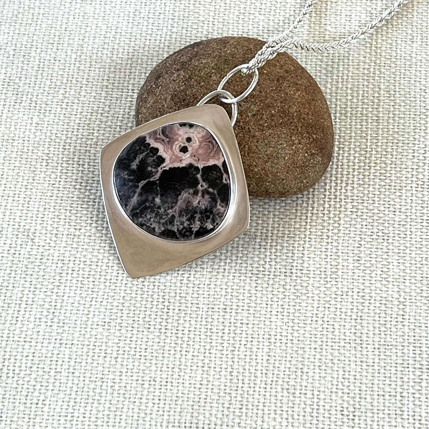 STERLING SILVER RHODOCROSITE NECKLACE - UNCONDITIONAL LOVE TALISMAN