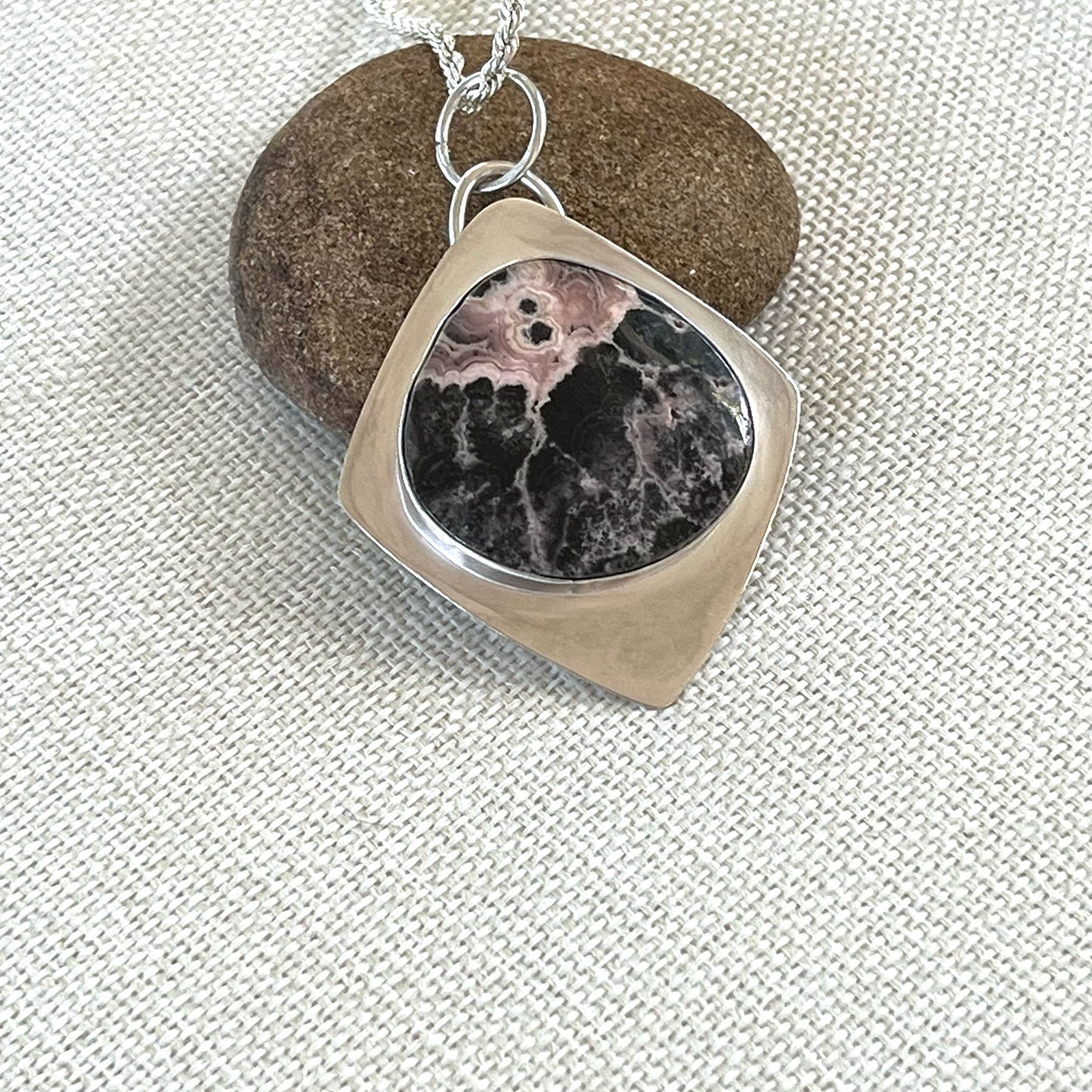 STERLING SILVER RHODOCROSITE NECKLACE - UNCONDITIONAL LOVE TALISMAN