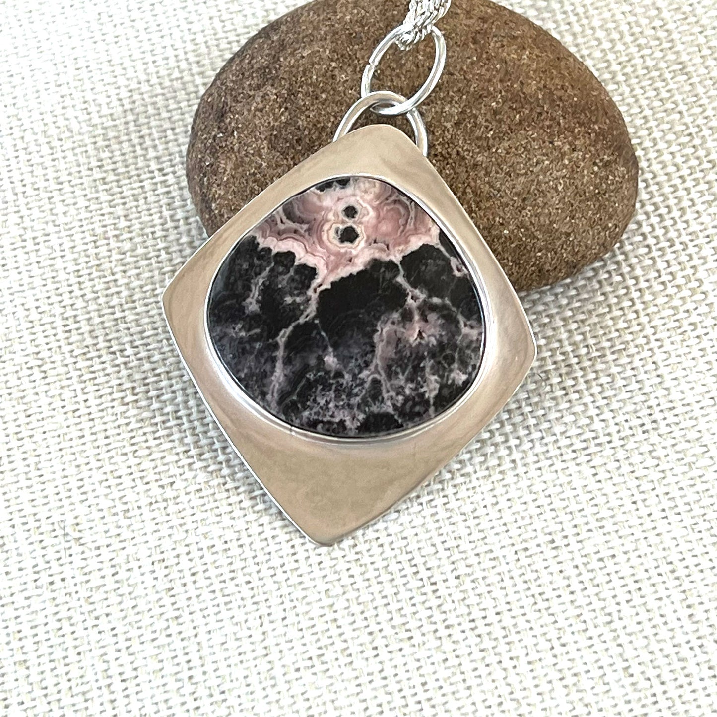 STERLING SILVER RHODOCROSITE NECKLACE - UNCONDITIONAL LOVE TALISMAN