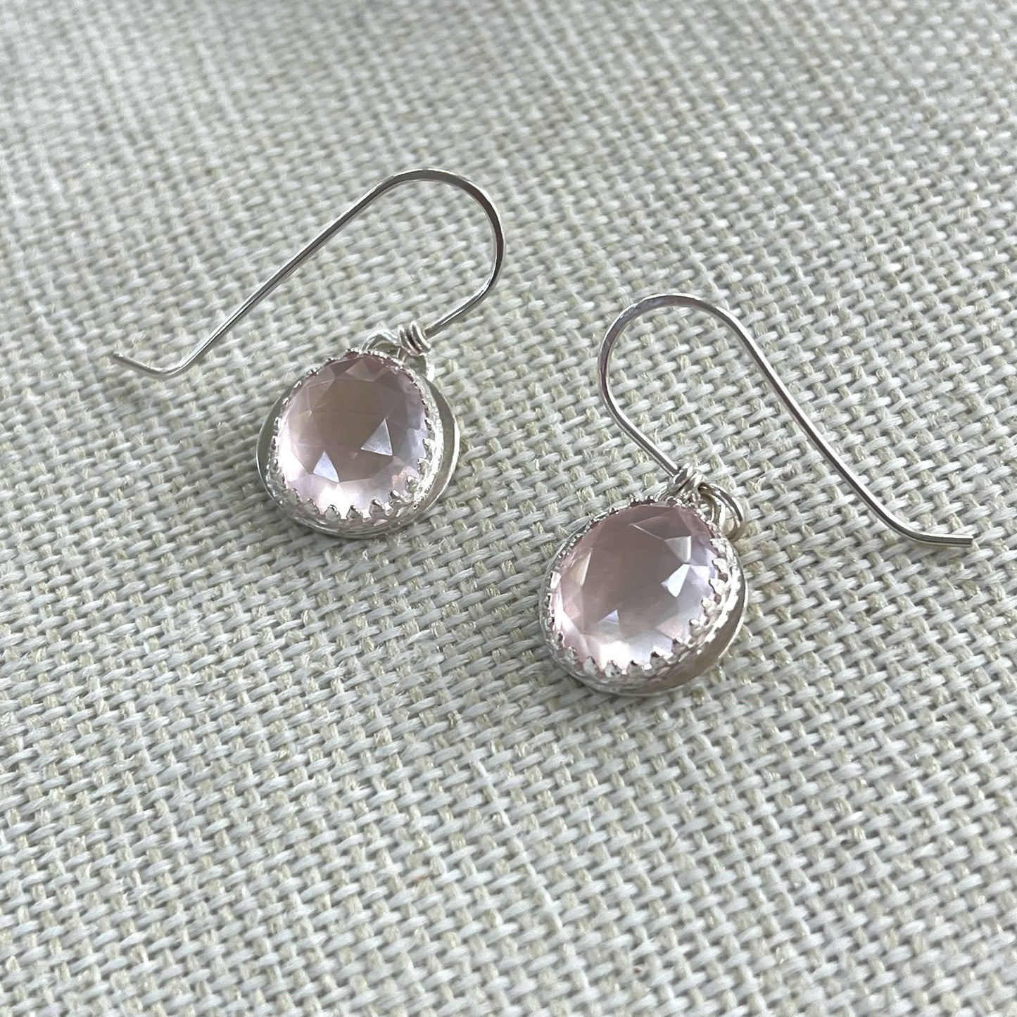 STERLING SILVER ROSE QUARTZ BEZEL EARRINGS - OPEN YOUR HEART TALISMAN