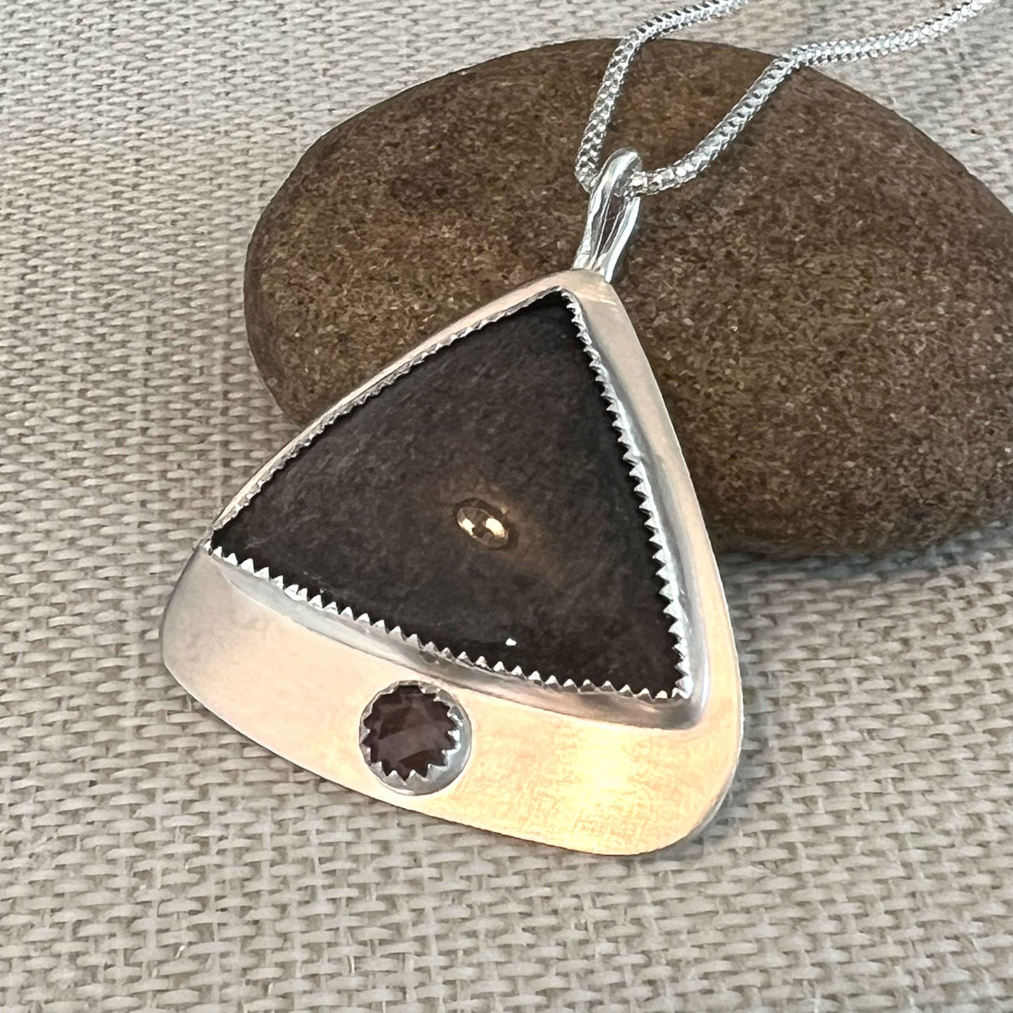 STERLING SILVER SHEEN OBSIDIAN RUSTIC DIAMOND NECKLACE - LIGHT INTO DARKNESS TALISMAN