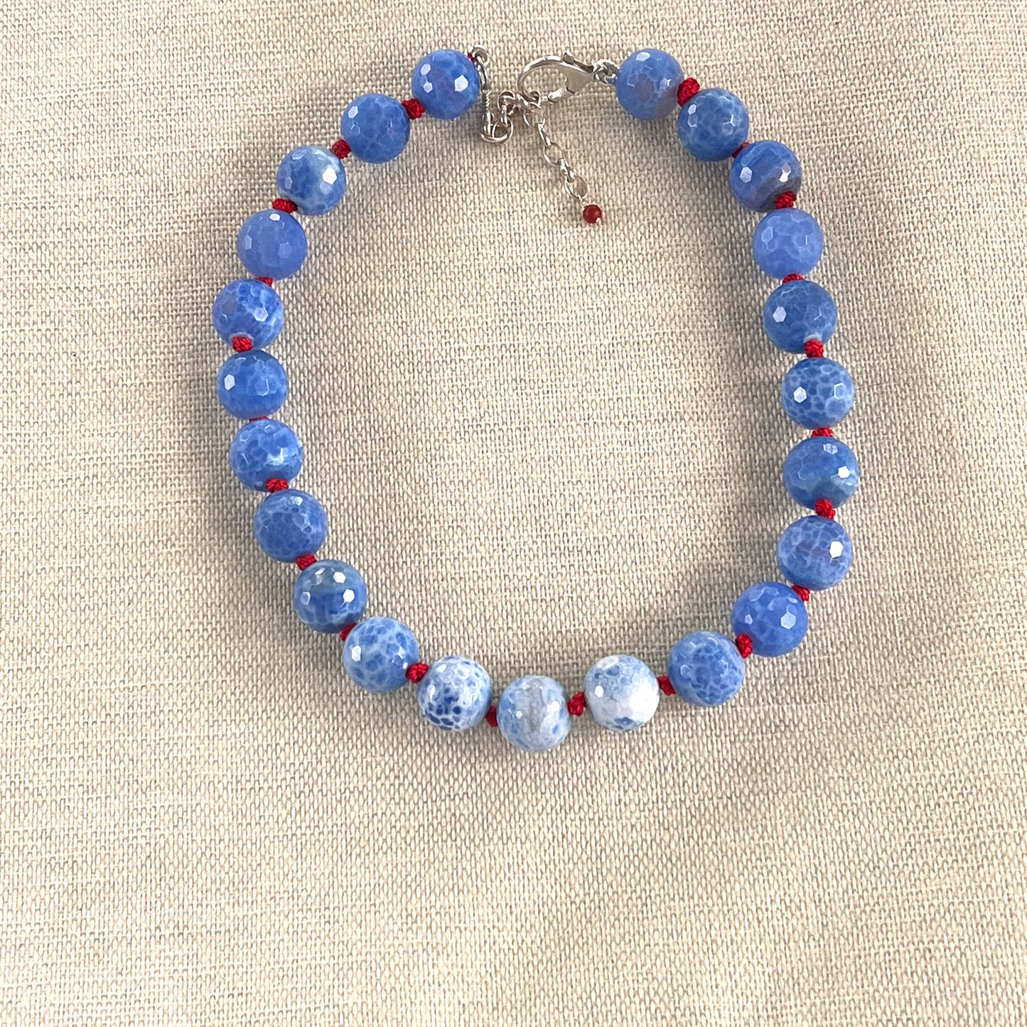 HAND SILK KNOTTED BLUE AGATE NECKLACE- PROTECTIVE EMBRACE TALISMAN