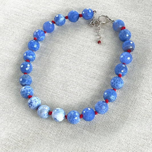 HAND SILK KNOTTED BLUE AGATE NECKLACE- PROTECTIVE EMBRACE TALISMAN