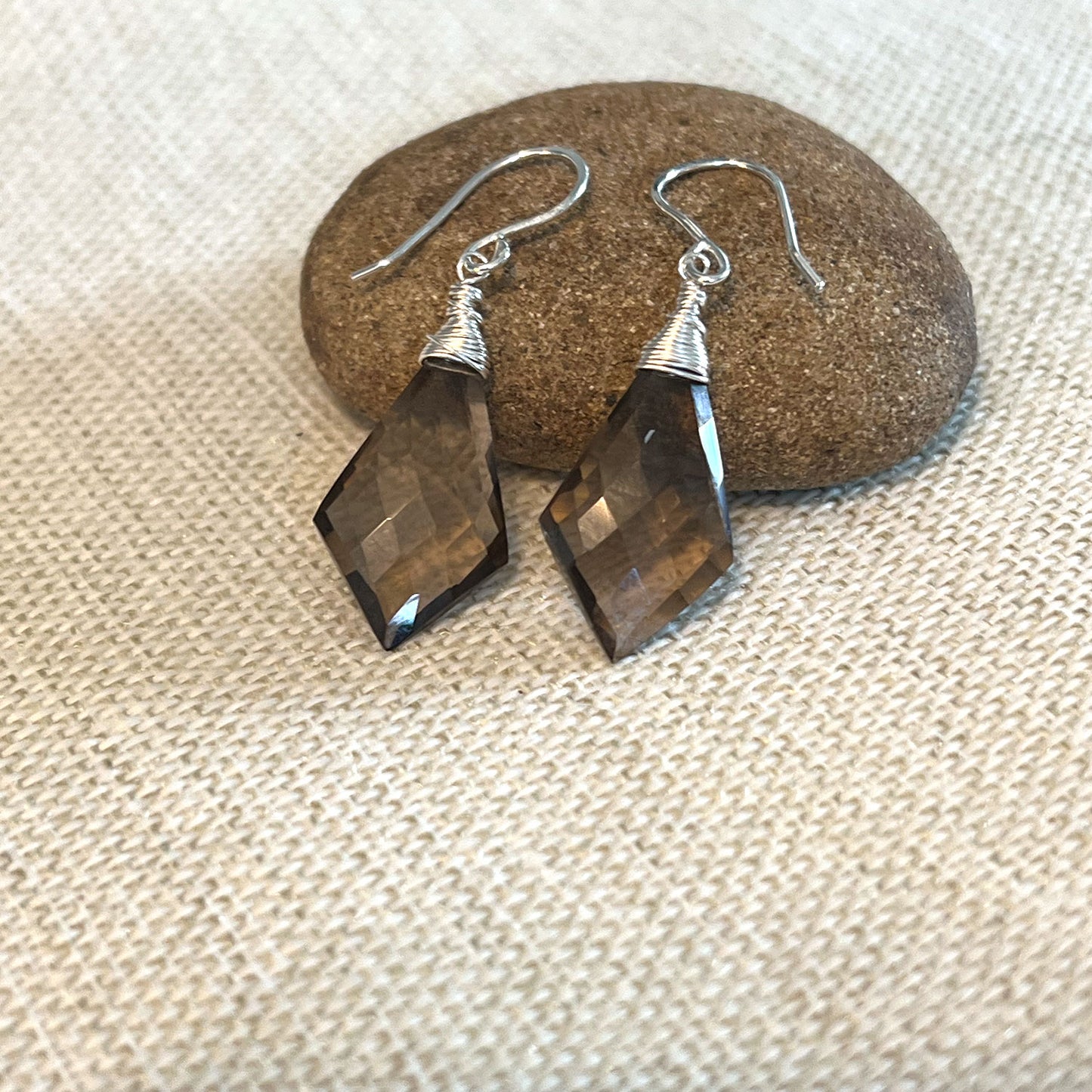 STERLING SILVER SMOKEY QUARTZ KITE EARRINGS - GOOD LUCK TALISMAN