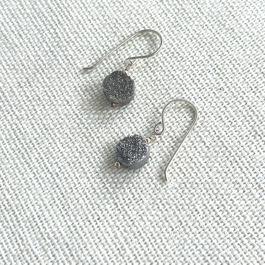 STERLING SILVER GREY SUGAR DRUZY EARRINGS - AS ABOVE SO BELOW TALISMAN