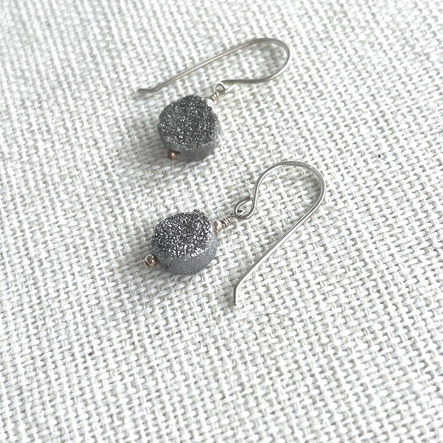 STERLING SILVER GREY SUGAR DRUZY EARRINGS - AS ABOVE SO BELOW TALISMAN