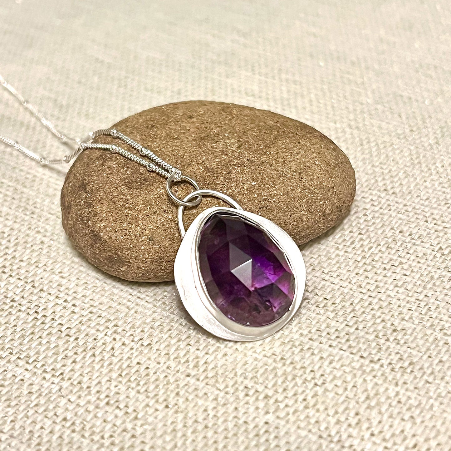 STERLING SILVER BEZEL SET AMETHYST NECKLACE - DREAMLAND TALISMAN