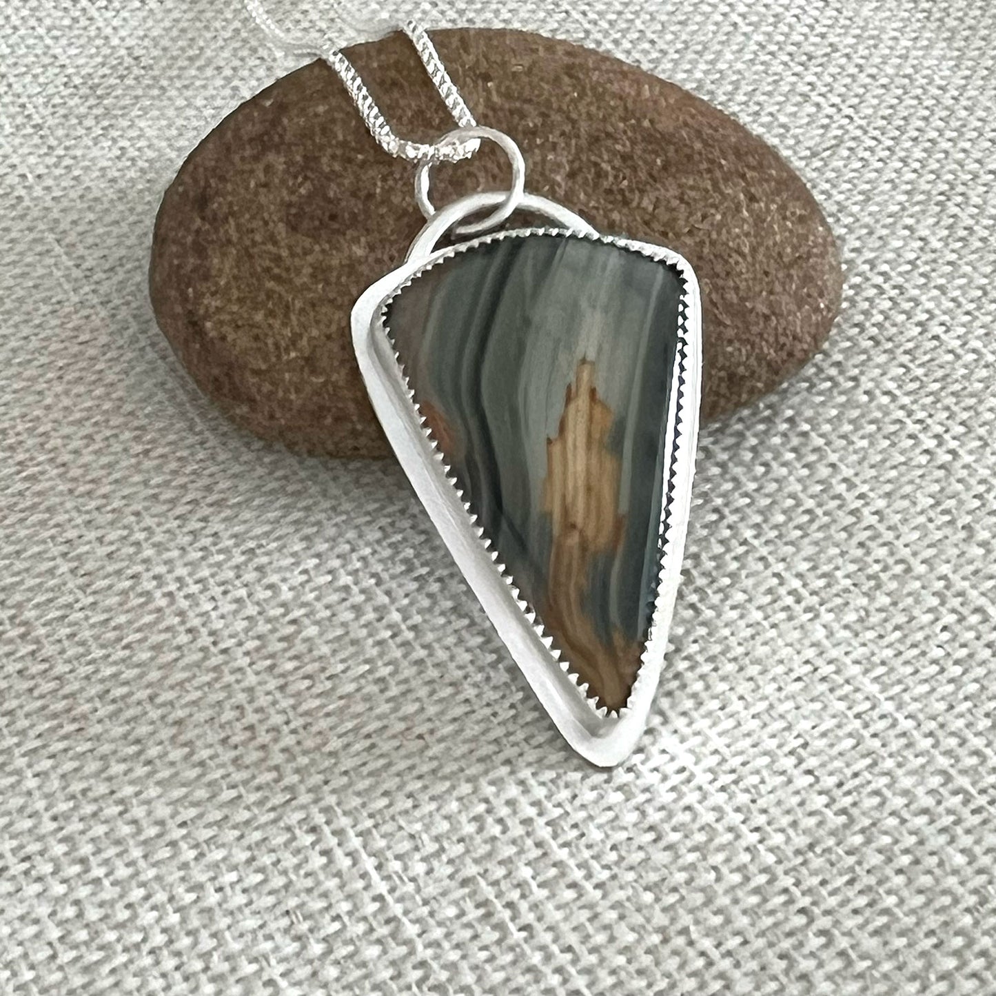 STERLING SILVER BLUE MOUNTAIN JASPER NECKLACE - MOTHER EARTH TALISMAN