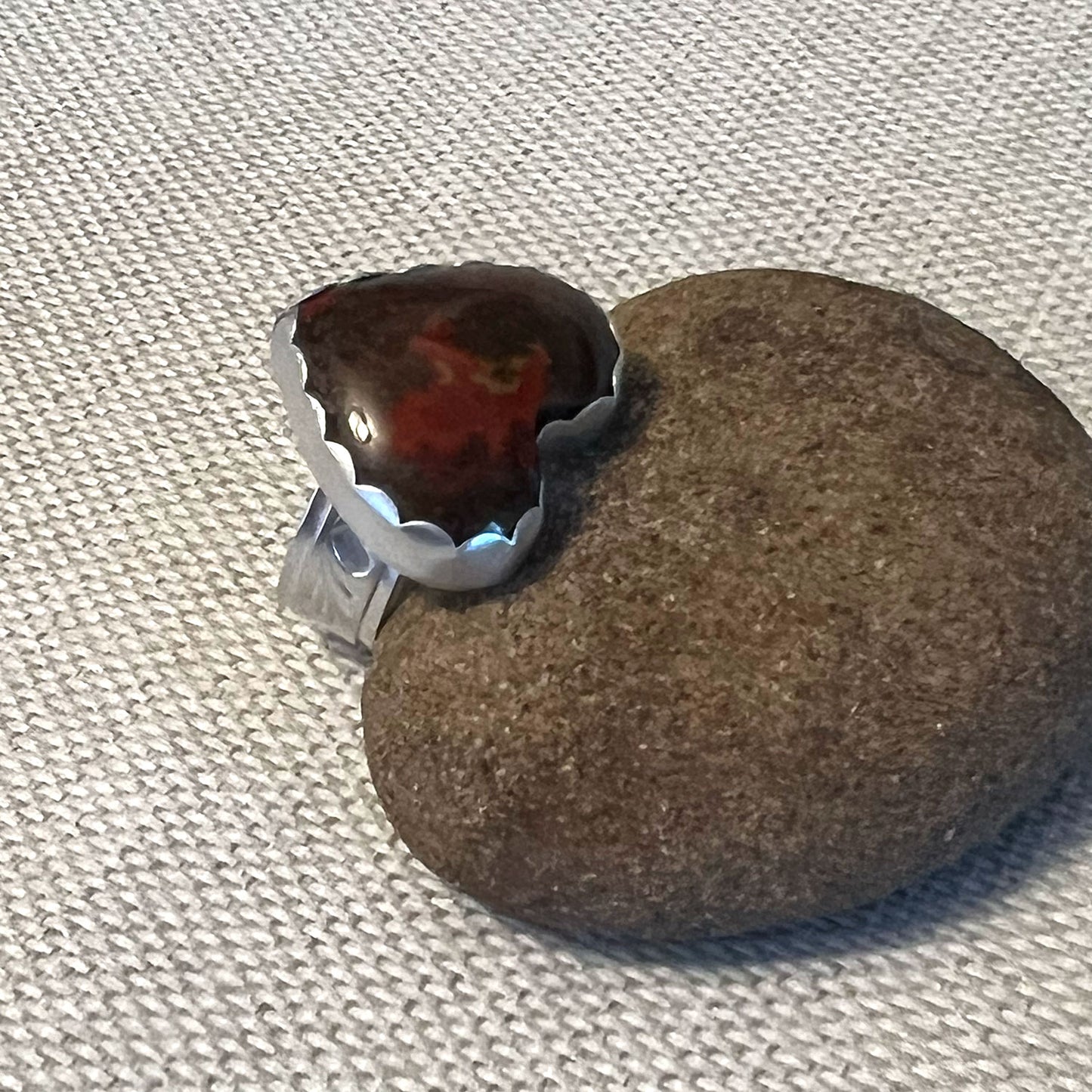 STERLING SILVER MOROCCAN SEAM AGATE HEART RING - PROTECTIVE EMBRACE TALISMAN