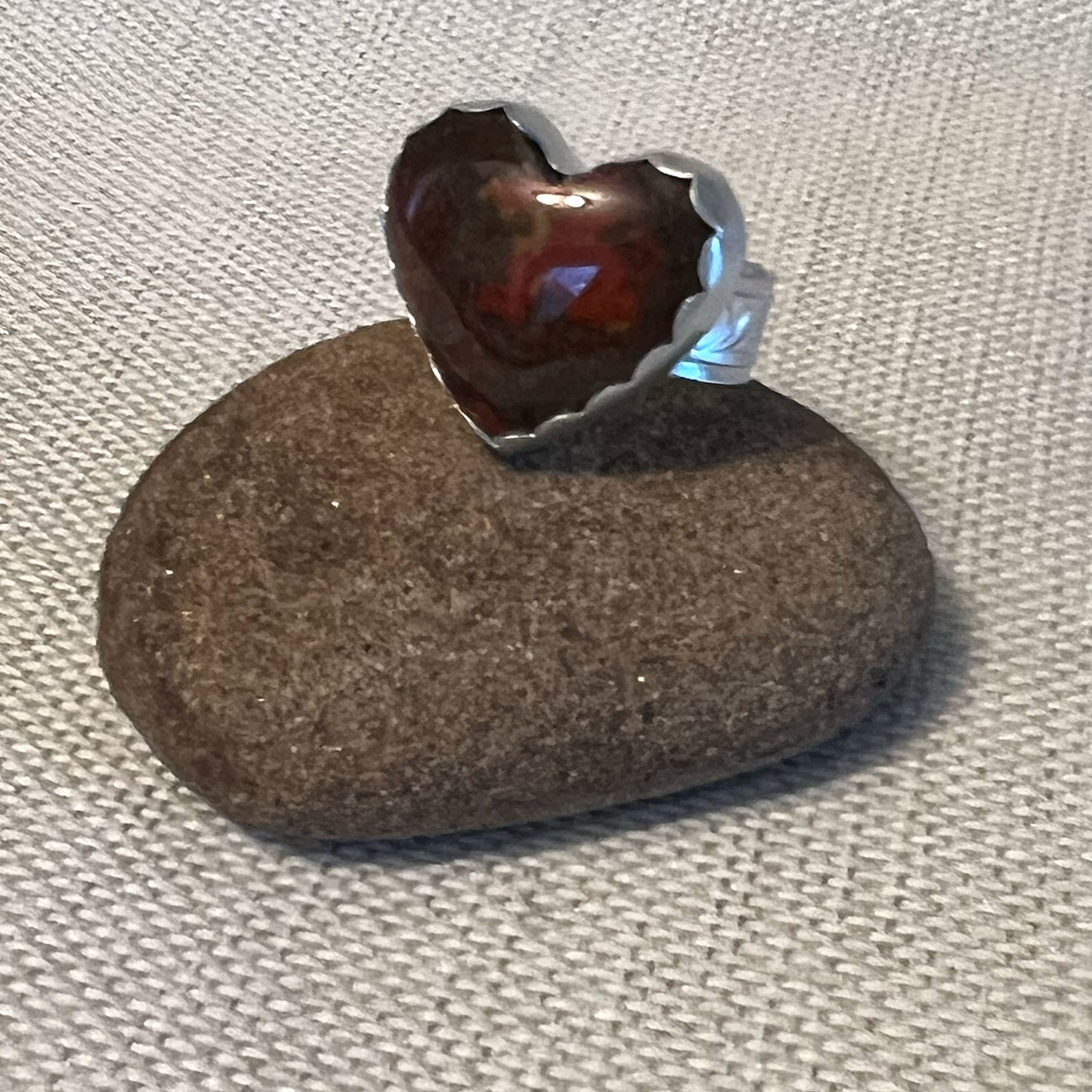 STERLING SILVER MOROCCAN SEAM AGATE HEART RING - PROTECTIVE EMBRACE TALISMAN