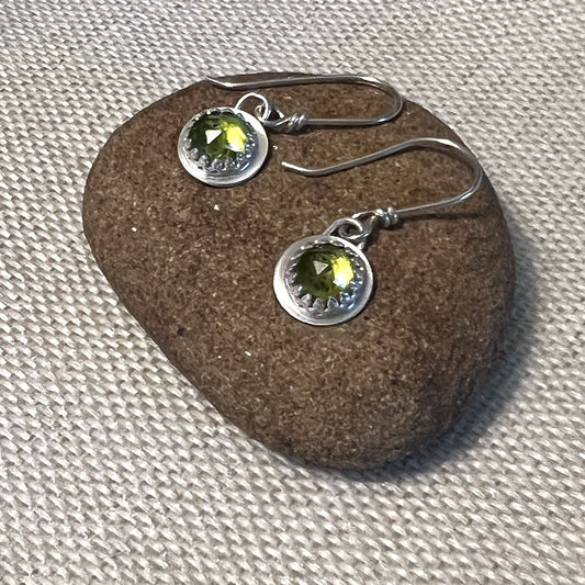 STERLING SILVER PERIDOT BEZEL EARRINGS - WARMTH AND ABUNDANCE TALISMAN