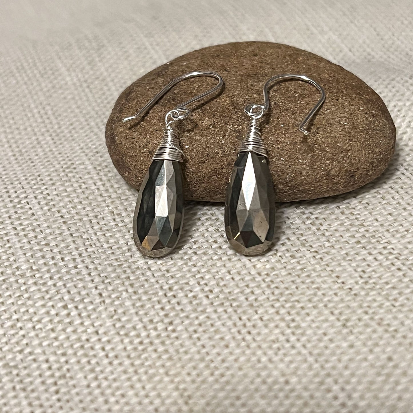 STERLING SILVER PYRITE ALMOND EARRINGS - WHAT LIES UNDERNEATH TALISMAN