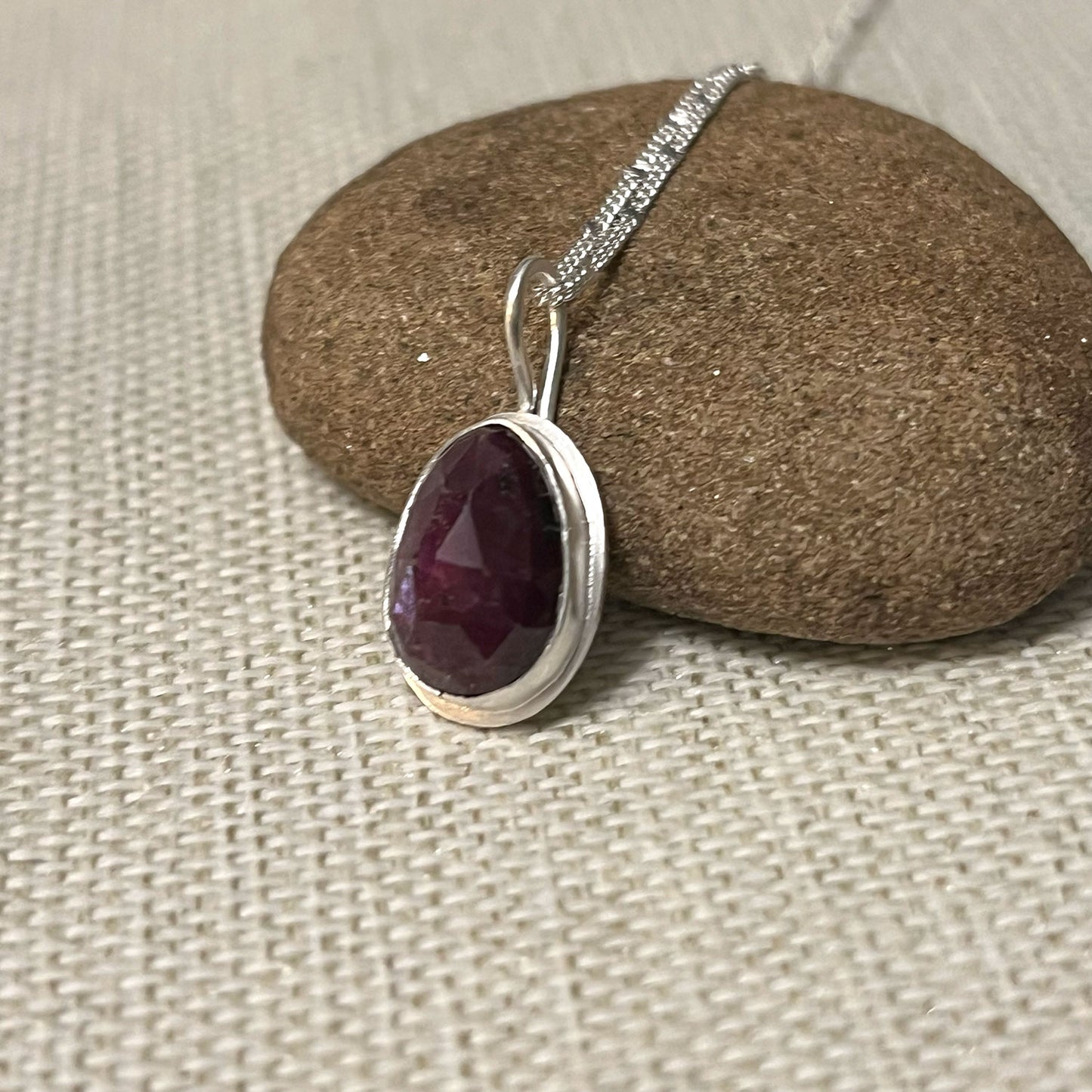 STERLING SILVER RUBY TEARDROP NECKLACE - NOBLE GRACE TALISMAN