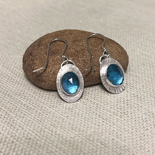 STERLING SILVER SWISS BLUE TOPAZ EARRINGS - BE STILL TALISMAN